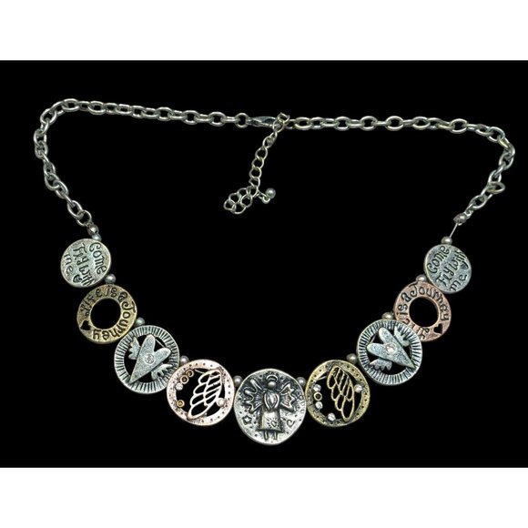 Rustic Religious Motivational Multi Metallic Medallion Charm Necklace - Picture 1 of 5